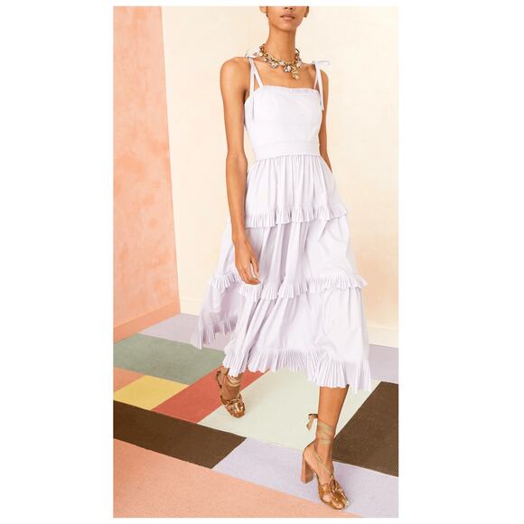 ULLA JOHNSON Lune Tiered Cotton Midi Dress Size 4 - Picture 2 of 11